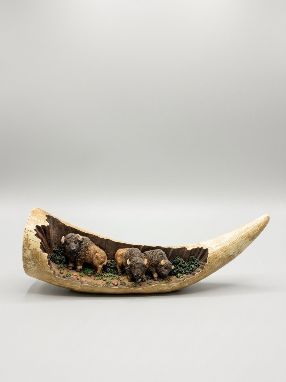 Faux Horn Resin Three Buffalo Relief Sculpture Western Wall Decor